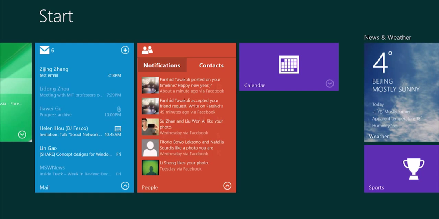 Интерактивные плитки в Windows 10